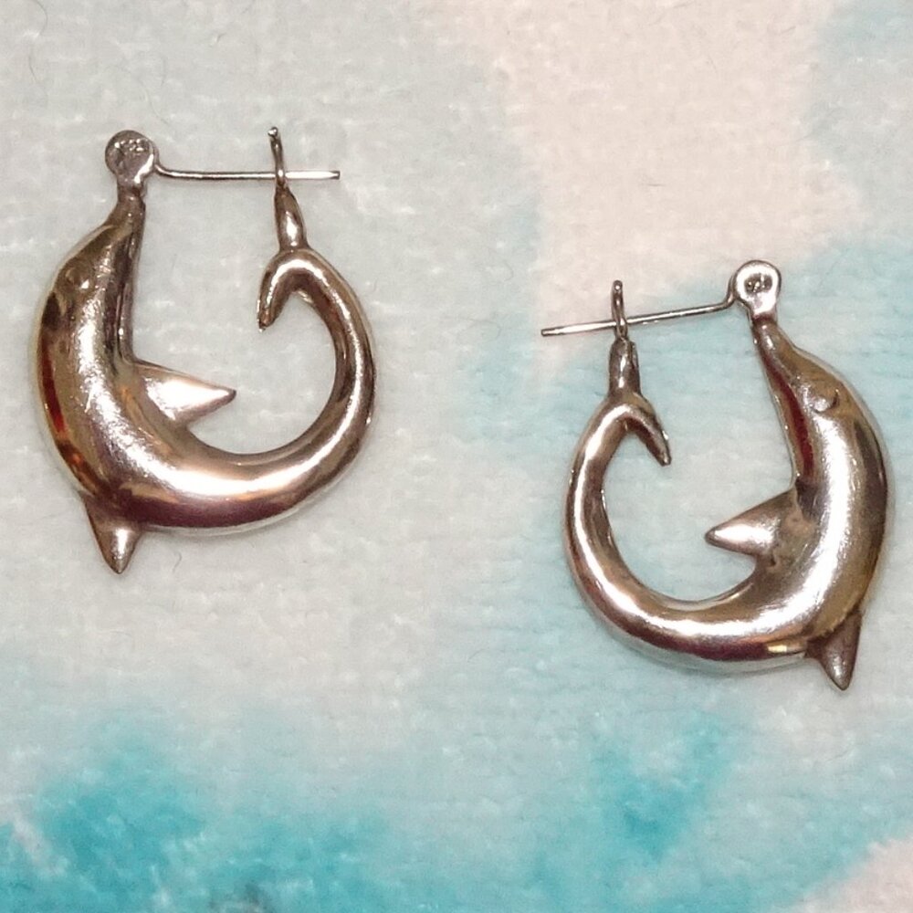 Dolphin hoops, sterling silver